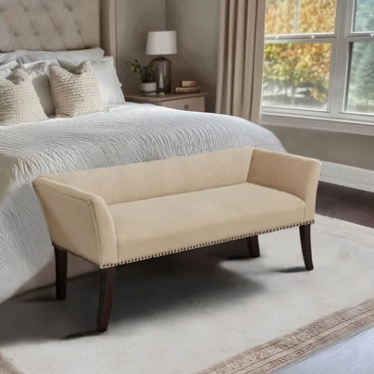 Kirkland's Home Cream Low Back Flared Arms Bench- Benches & Ottomans
