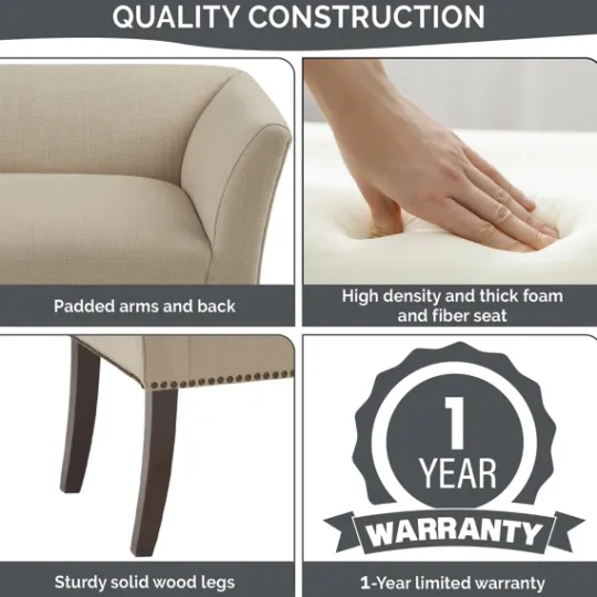 Kirkland's Home Cream Low Back Flared Arms Bench- Benches & Ottomans