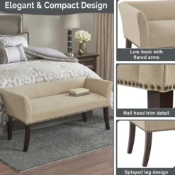 Kirkland's Home Cream Low Back Flared Arms Bench- Benches & Ottomans