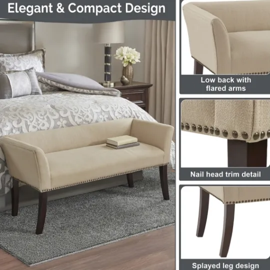 Kirkland's Home Cream Low Back Flared Arms Bench- Benches & Ottomans