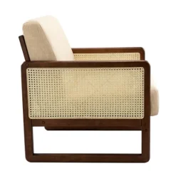 Kirkland's Home Cream Mahogany Finish Cane Panel Accent Chair- Accent Chairs