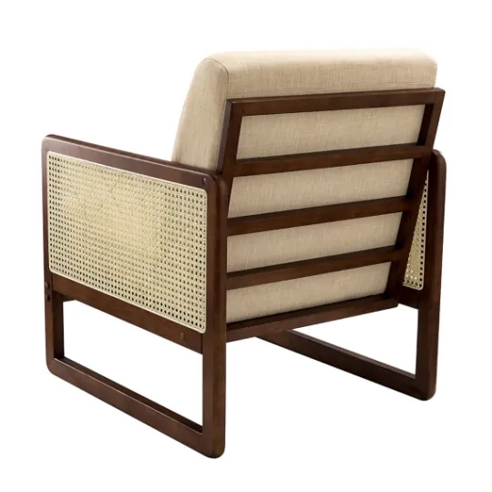 Kirkland's Home Cream Mahogany Finish Cane Panel Accent Chair- Accent Chairs