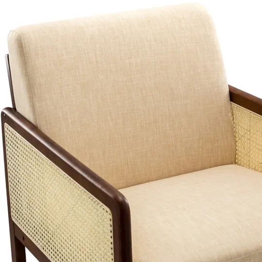Kirkland's Home Cream Mahogany Finish Cane Panel Accent Chair- Accent Chairs