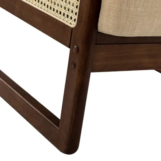 Kirkland's Home Cream Mahogany Finish Cane Panel Accent Chair- Accent Chairs