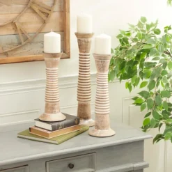 Kirkland's Home Cream Mango Wood Candle Holders, Set Of 3- Candle Holders