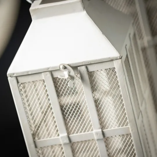 Kirkland's Home Cream Metal Paned Wood Base Lanterns, Set Of 2- Lanterns