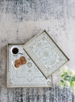 Kirkland's Home Cream Moroccan Pattern Tray With Gold Edges- Decorative Trays