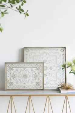 Kirkland's Home Cream Moroccan Pattern Tray With Gold Edges- Decorative Trays