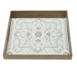 Kirkland's Home Cream Moroccan Pattern Tray With Gold Edges- Decorative Trays