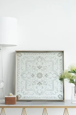 Kirkland's Home Cream Moroccan Pattern Tray With Gold Edges- Decorative Trays
