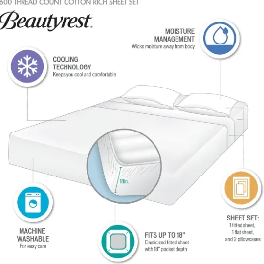 Kirkland's Home Cream Rich Cooling Cotton Queen Sheet Set- Bed Sheets