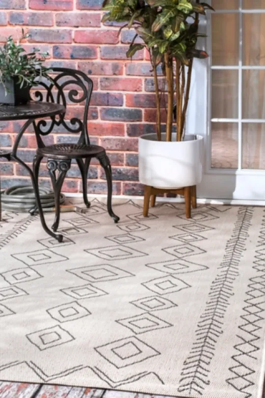 Kirkland's Home Cream Serna Tribal Outdoor Area Rug, 5X7- Outdoor Rugs