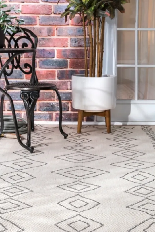 Kirkland's Home Cream Serna Tribal Outdoor Area Rug, 5X7- Outdoor Rugs