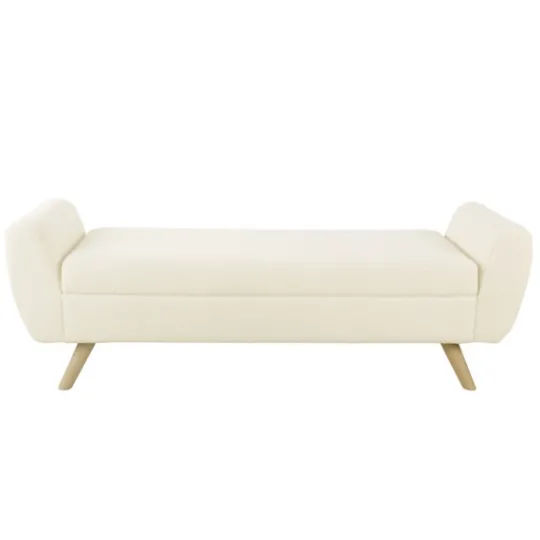 Kirkland's Home Cream Sherpa And Wood Storage Bench- Benches & Ottomans