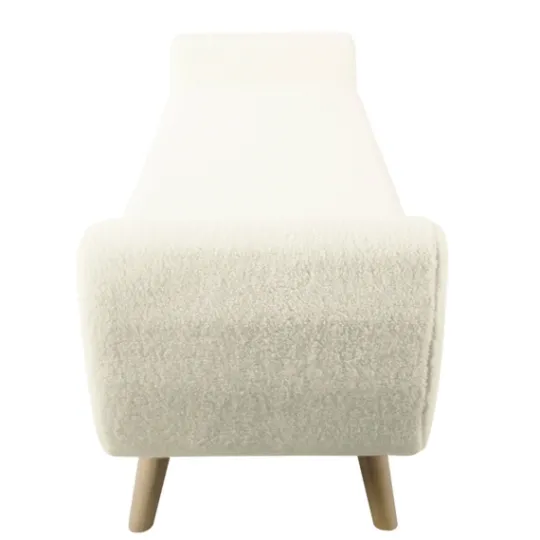 Kirkland's Home Cream Sherpa And Wood Storage Bench- Benches & Ottomans