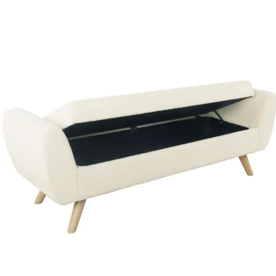 Kirkland's Home Cream Sherpa And Wood Storage Bench- Benches & Ottomans