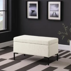 Kirkland's Home Cream Sherpa Boucle Storage Bench- Benches & Ottomans