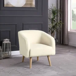Kirkland's Home Cream Sherpa Upholstered Barrel Accent Chair- Accent Chairs