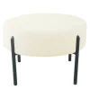 Kirkland's Home Cream Sherpa Upholstered Metal Ottoman- Benches & Ottomans