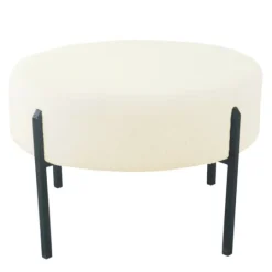 Kirkland's Home Cream Sherpa Upholstered Metal Ottoman- Benches & Ottomans