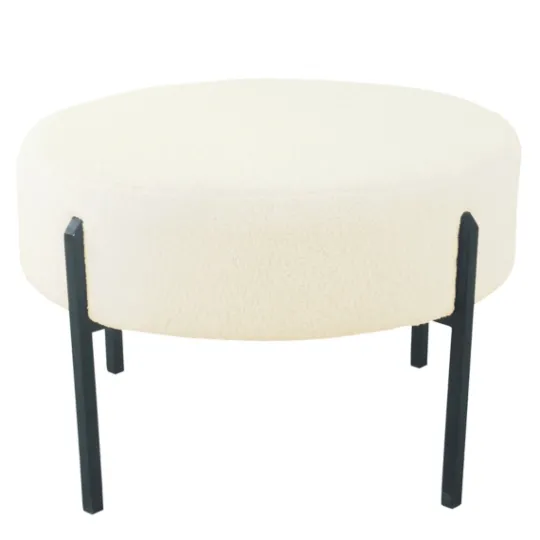 Kirkland's Home Cream Sherpa Upholstered Metal Ottoman- Benches & Ottomans