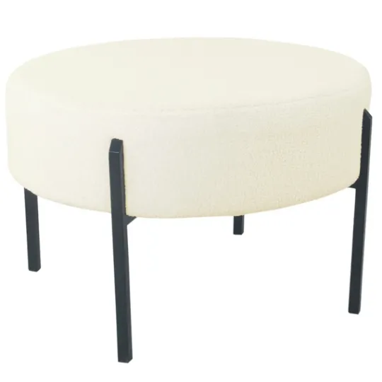 Kirkland's Home Cream Sherpa Upholstered Metal Ottoman- Benches & Ottomans