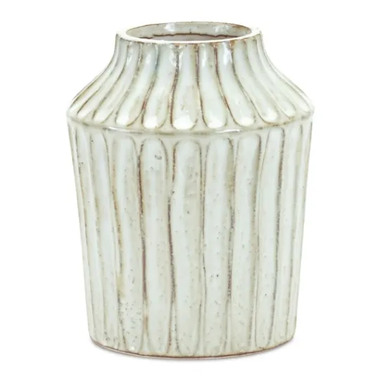 Kirkland's Home Cream Terracotta Ribbed Vase, 8 In.- Vases