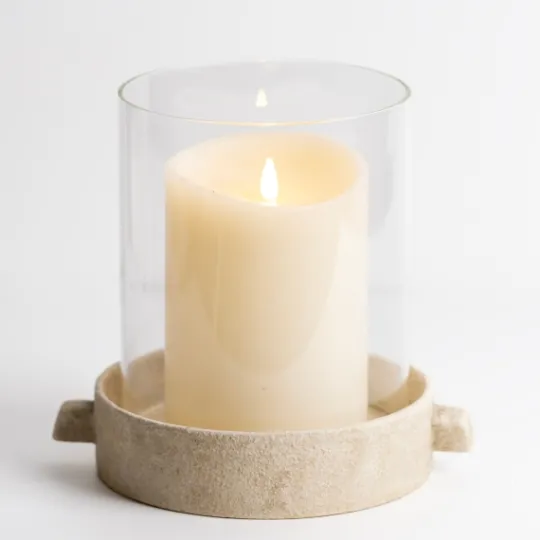 Kirkland's Home Cream Textured Base Hurricane, 9 In.- Candle Holders
