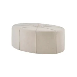 Kirkland's Home Cream Thick Welting Center Button Oval Ottoman- Benches & Ottomans