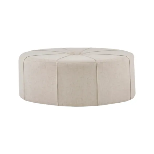 Kirkland's Home Cream Thick Welting Center Button Oval Ottoman- Benches & Ottomans