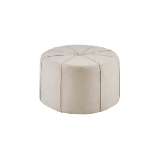 Kirkland's Home Cream Thick Welting Center Button Oval Ottoman- Benches & Ottomans
