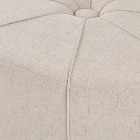 Kirkland's Home Cream Thick Welting Center Button Oval Ottoman- Benches & Ottomans