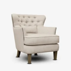 Kirkland's Home Cream Tufted Armchair With Lumbar Pillow- Accent Chairs
