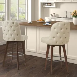 Kirkland's Home Cream Tufted Back Swivel Counter Stool- Bar Stools & Counter Height Stools