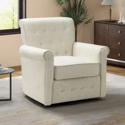 Kirkland's Home Cream Tufted Swivel Accent Chair- Accent Chairs