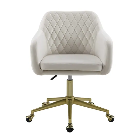 Kirkland's Home Cream Upholstered Tufted Swivel Office Chair- Office Furniture