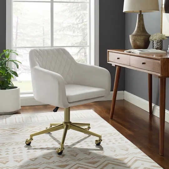 Kirkland's Home Cream Upholstered Tufted Swivel Office Chair- Office Furniture