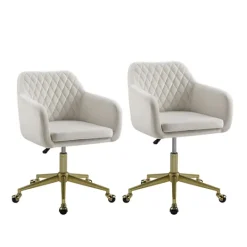 Kirkland's Home Cream Upholstered Tufted Swivel Office Chair- Office Furniture