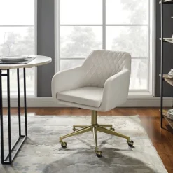 Kirkland's Home Cream Upholstered Tufted Swivel Office Chair- Office Furniture