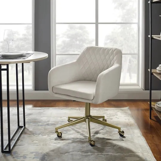 Kirkland's Home Cream Upholstered Tufted Swivel Office Chair- Office Furniture