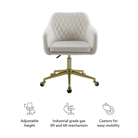 Kirkland's Home Cream Upholstered Tufted Swivel Office Chair- Office Furniture