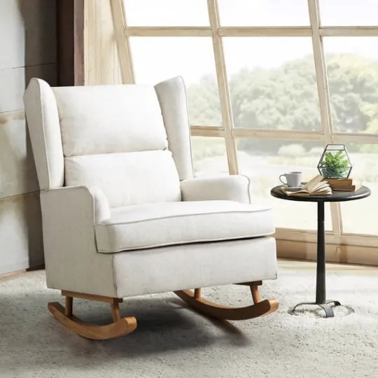 Kirkland's Home Cream Upholstered Wingback Rocking Chair- Accent Chairs
