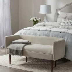Kirkland's Home Cream Velvet Low Back Transitional Settee- Sofas & Loveseats