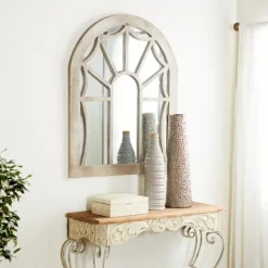 Kirkland's Home Cream Vintage Fir Wood Arch Framed Mirror- Decorative Mirrors