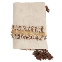 Kirkland's Home Cream With Brown Accents Throw Blanket- Blankets & Throws