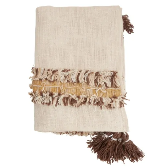 Kirkland's Home Cream With Brown Accents Throw Blanket- Blankets & Throws