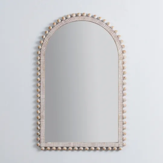 Kirkland's Home Cream Wood Beaded Arch Frame Mirror- Decorative Mirrors