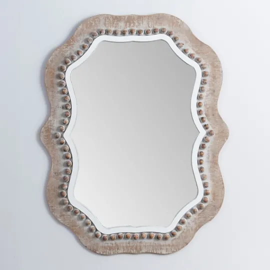 Kirkland's Home Cream Wood Beaded Wavy Frame Mirror- Decorative Mirrors