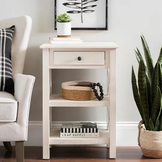Kirkland's Home Cream Wooden Plank Side Table- Accent & End Tables
