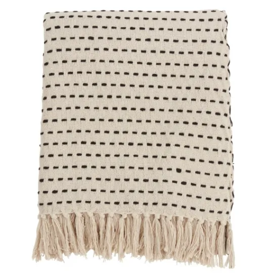 Kirkland's Home Cream Woven Dashed Cotton Throw- Blankets & Throws